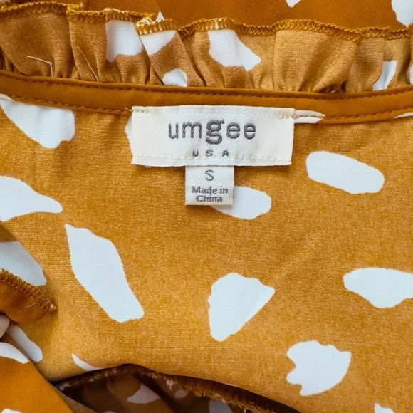 UMGEE ~ Muted Orange/Rust and White Loose Fit Ruffled Collar Patterned Dress - Picture 3 of 9